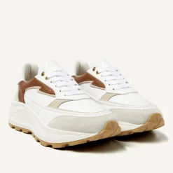 DAMES Nubikk Oberon Nora Wit Bruine Sneakers Voor Dames