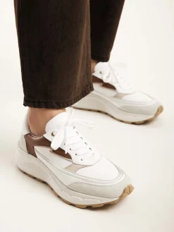 DAMES Nubikk Oberon Nora Wit Bruine Sneakers Voor Dames