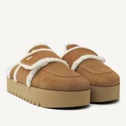 DAMES Nubikk Teddy Chunky Fur Cognac Slippers Voor Dames