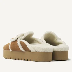 DAMES Nubikk Teddy Chunky Fur Cognac Slippers Voor Dames